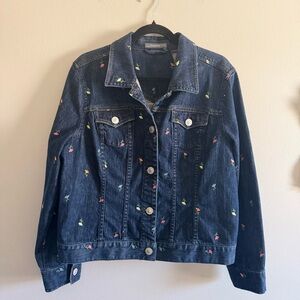 Liz Clairborn Demin Jacket Embroidered Flowers size XL rare HTF